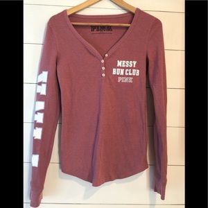 NWOT PINK sz M Pink Long Sleeve Thermal Henley